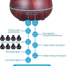 BZseed Aromatherapy Essential Oil Diffuser 550ml 12 Hours Wood Grain Aroma Diffuser with Timer Cool Mist Humidifier for Large Room, Home, Baby Bedroom, Waterless Auto Shut-off,7 Colors Lights Changing