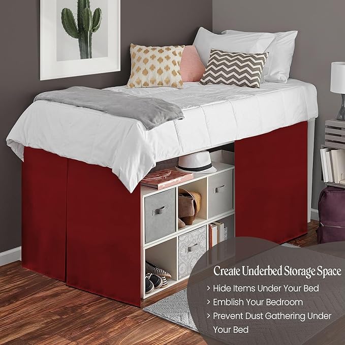 600TC -Dorm Bed Skirt - Split Corner Tailored Dorm Sized Bed Skirt - Dorm Room Essentials - Dorm Bed Skirt 100% Egyptian Cotton - Dorm Décor Bed Skirt Twin XL - 34" Drop (Burgundy, Solid)