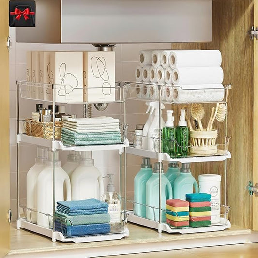 Bathroom Organizers And Storage – With Multipurpose Holder, 2 Sets of 3-Tiers Stackable Under Sink Bathroom Drawer Organizer Multi-Purpose Pantry Organizer And Kitchen Organization With Dividers