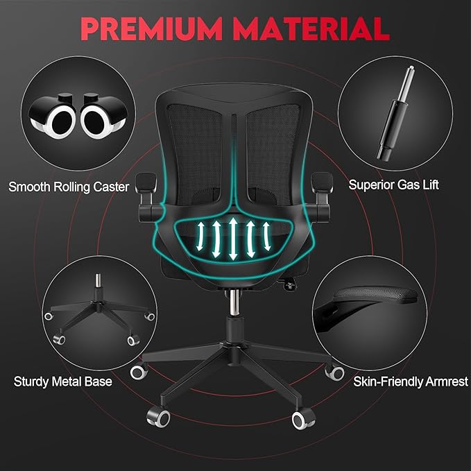 Ergonomic Office Chair - 400LB Comfy Desk Chairs with Lumbar Back Support, Mesh Computer Chairs with Wheels and Arms for Home Office, Study (669Black-Without Headrest)
