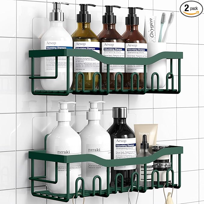 EUDELE Shower Caddy 2 Pack, Adhesive Shower Organizer for Home Decor & Kitchen Storage, No Drilling, Rustproof Stainless Steel Bathroom Shelf Organizer