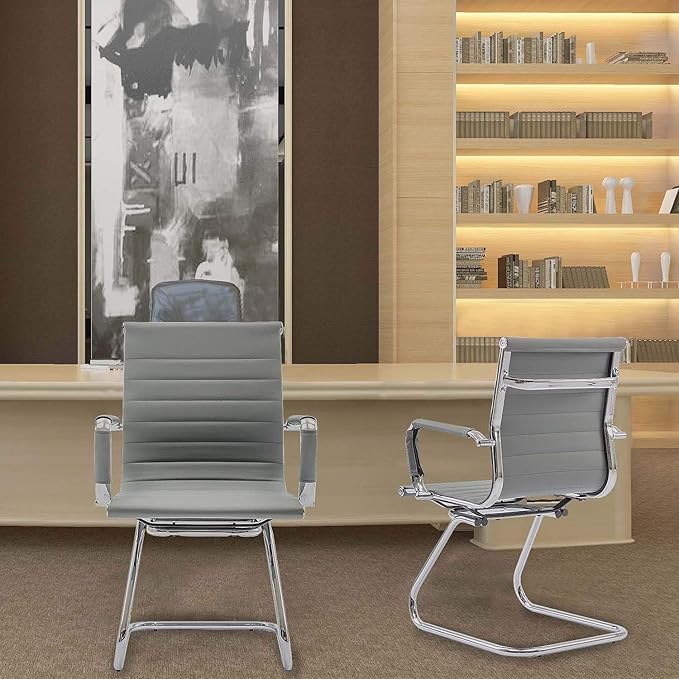 Office Heavy Duty Chair Guest Chair Leather Conference Chairs Reception Chairs Back Support, Set of 2 (Grey)