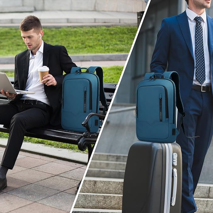 hk Backpack for Men Business Slim Backpack with USB Charger Computer Lightweight Anti-theft Travel (Dark Blue, 15.6 Inch)