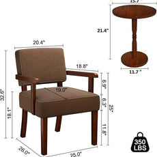 Corduroy Accent Chair Set of 2 with Table, Mid Century Modern Armchairs with Solid Wood Frame, Oversized Reading Leisure Chair (Corduroy Brown, Set of 2 with Table)