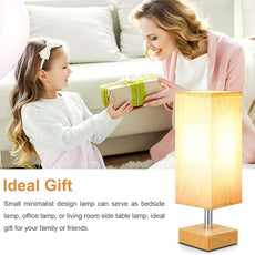 aooshine Wood Grain Table Lamp for Bedroom - Bedside Lamp for Nightstand, Minimalist Night Stand Light Lamp with Square Fabric Shade, Desk Reading Lamps for Kids Room Living Room Office Dorm