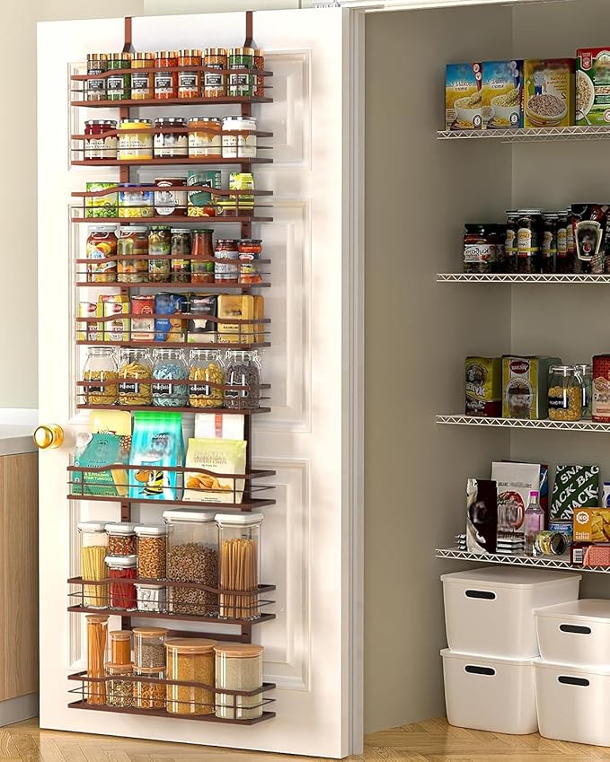 Moforoco Bronze 9-Tier Over The Door Pantry Organizer, Pantry Organization And Storage, Metal Hanging Spice Rack Shelves Door, Home & Kitchen Essentials, Laundry Room Bathroom Organization