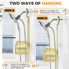 REINHARDT Aluminum Shower Caddy Hanging Adjustable Shower Caddy, Rustproof Hanging Shower Organizer with Hooks Soap Holders, Over Shower Head Caddy for Handheld Showerhead, Gold