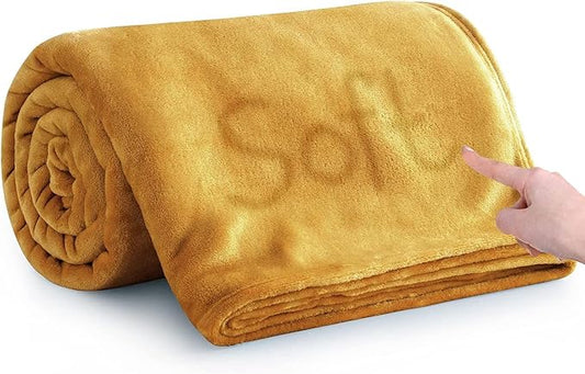 IR Imperial Rooms Fleece Blankets Queen Size 90x90 Inches - Super Soft Fluffy Throw Blanket for Sofa and Bed - Warm and Cozy Lightweight 400 GSM Microfiber Bed Throws Blankets (Queen, Mustard)