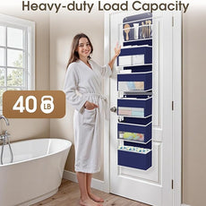 6-Tier Over The Door Organizer Hanging Storage Organizers with Clear Window 40lb Large Capacity Room Organizer for Pantry Bathroom Nursery Closet(Blue)