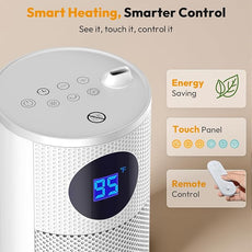Space Heater with Humidifier - Portable Tower Heater for Indoor Use with 1L Water Tank, Space Heater Large Room, Office, Bedroom, Oscillation, 3 Heating Modes, 12H Timer, Tip-over Protection