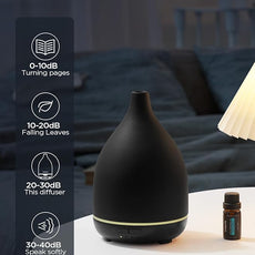InnoGear Oil Diffuser, 300ML Ceramic Diffuser for Essential Oils Handcrafted Aromatherapy Diffuser Ultrasonic Cool Mist Humidifier with 4 Timers Waterless Auto Off for Room Office, Black