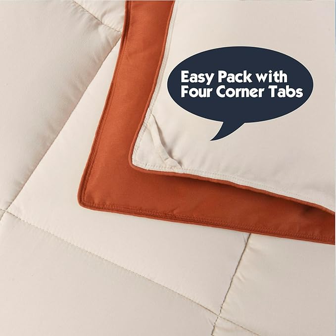 HIG 3pc Burnt Orange King Size Comforter Set - All Season Reversible Down Alternative Comforter with Sham - Quilted Duvet Insert with Corner Tabs - Box Stitched - Breathable, Soft, Fluffy