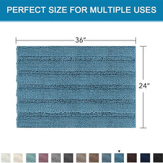H.VERSAILTEX Bath Mats for Bathroom Non Slip Extra Thick Chenille Striped Bath Rug 24