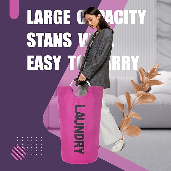 Caroeas 95L Pro Large Laundry Basket (13 Colors), Waterproof Laundry Hamper, Laundry Bag with Padded Handles, Clothes Hamper Stands Up Well, Collapsible Laundry Basket Easy Storage(Purple)