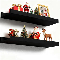 Floating Shelves Wall Mounted Set of 2, Modern Black Wall Shelves for Storage with Lip, Display Picture Ledge Shelf for Wall Decor Bedroom Living Room Bathroom Kitchen