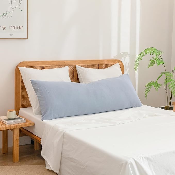 BESTOUCH 100% Washed Cotton Pillowcase for Hair and Skin Linen Feel Soft Comfortable Breathable 2 Set Pillow Case with Envelope Closure Solid Off White Euro 26x26 Inches