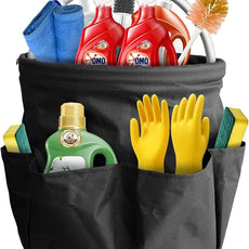 Bucket 17L Cleaning Organizer with Handle with 6 Pockets Foldable Storage Blue Portable Cleaning Bucket Bag Shower Box Home Garden Multifunctional Camping Storage Basket (Black)