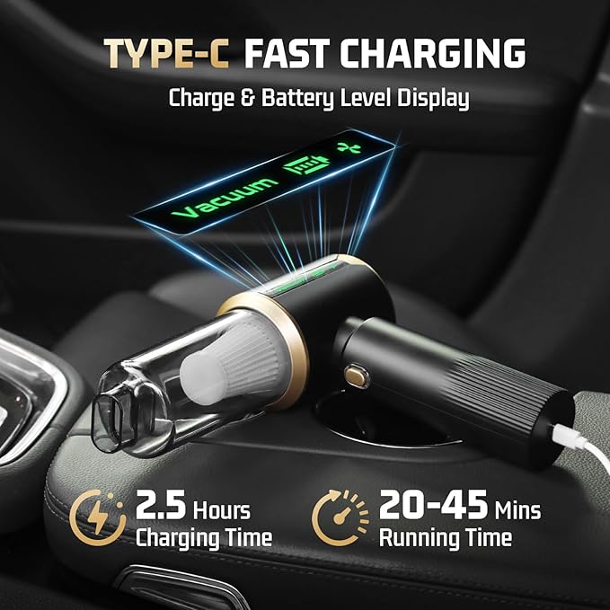 Car Handheld Vacuum Cordless: Car Vacuum Cleaner with 16000Pa Ultra-Strong Suction, Brushless Motor & HEPA Filter - Lightweight Design for Drivers and Office Workers - Bone Black