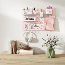 Metal Pegboard Kit — Carbon Steel Pegboards with 26 Accessories, Pegboard Wall Organizer for Home, Office, Study Room, Kitchen, Craft Room & Gaming Setup— 24″ × 16″ Pink Peg Board
