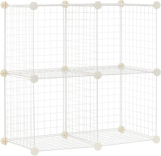 Amazon Basics 4 Cube Storage Organizer - Wire Grid Closet and Storage Shelves, Stackable, White 14"x14"x14"