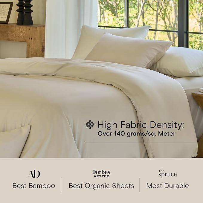 DOZ Duvet Cover Set, 100% Viscose derived from Bamboo, Organically Grown, Buttery Soft, Cooling Duvet Covers, High GSM, 1 Duvet Cover and 1 Pillowcase, 70"x90" (Sand, Twin/Twin XL)