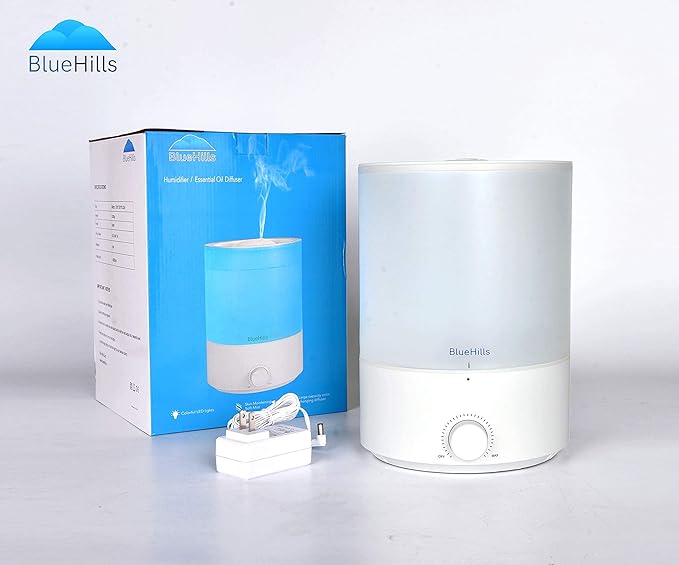 BlueHills Premium 4000 ml XL Essential Oil Diffuser 4L 4 Liter 70 Hour Run Humidifier Aromatherapy 1 Gallon Big Capacity High Mist Output for Large Room Home Mood Lights Long Run Diffuser White E401