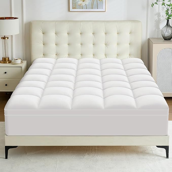 California King Mattress Topper - Extra Thick Mattress Pad Cover - Pillow Top with Soft Breathable Spiral Fiber Filling, 8-21 Inch Deep Pocket, Cooling, White
