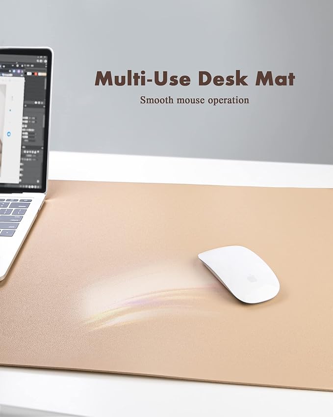 YSAGi Double-Sided Desk Pad, Leather Desk Mat, Eco Cork Desk Pad Protector,Large Mouse Pad,Waterproof Desk Blotter for Office/Home(Apricot+Cork, 47.2" x 23.6")