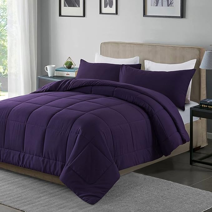 DOWNCOOL Queen Comforter Set -All Season Bedding Comforters Sets with 2 Pillow Cases-3 Pieces Bedding Sets Queen -Down Alternative Purple Queen Size Comforter Sets(88"x92")