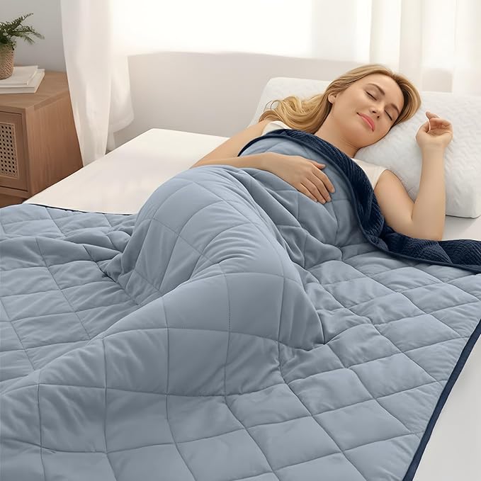 ZonLi Weighted Blanket for Adults (48"x72", 20lbs), Heavy Throw Blanket, Breathable Cooling Weighted Blanket, Soft Thick Blankey for All Season, Premium Glass Beads, Washable,Navy Blue Contrast Color
