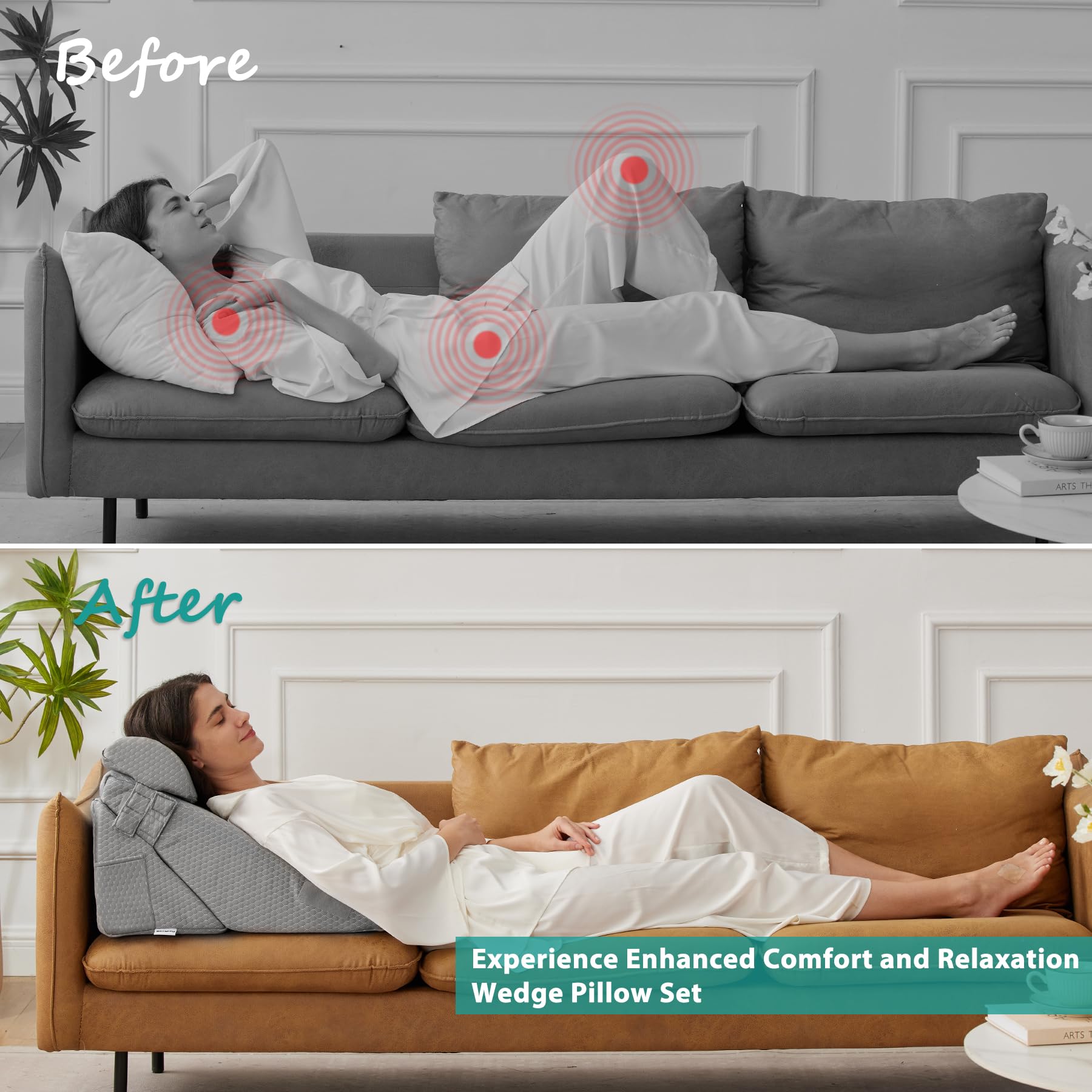 Bedluxe Wedge Pillow Headboard, 3PCS Orthopedic Bed Wedge Pillows Set for After Surgery, Adjustable Pillow Wedge for Acid Reflux&Back Pain Relief, Sleeping, Back Pillow for Bed Sitting Up, White/Grey Dormly