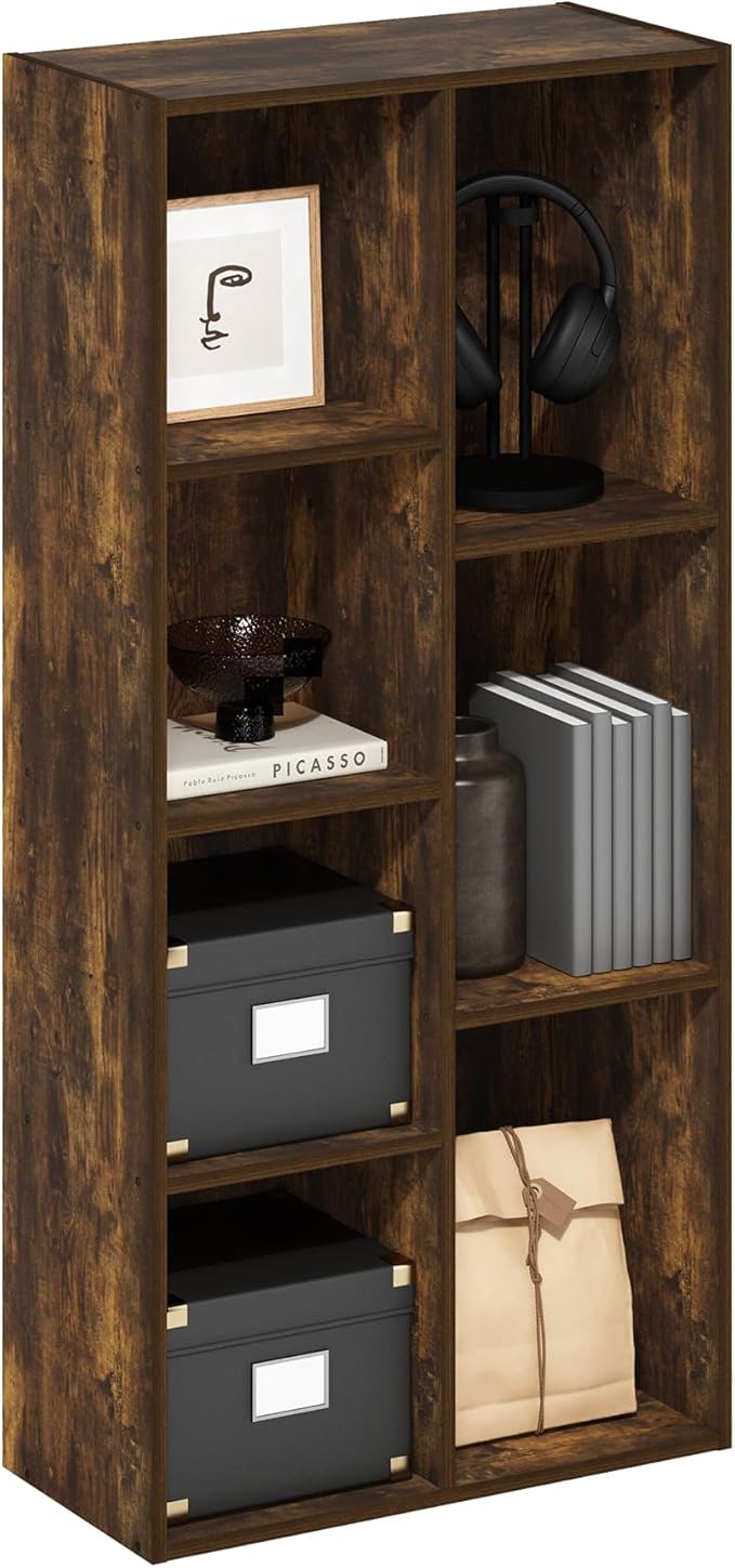 Furinno LUDER Book Shelf, 7-Cube Bookshelf, Bookcase, 9.4 x 19.5 x 41.7, for Living Room, Bedroom, Home Office, Amber Pine