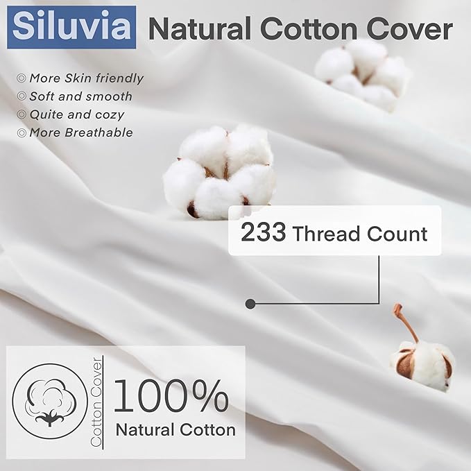 Siluvia Decorative 12x20 Pillow Inserts Set of 2 - Square Throw Pillows with 100% Cotton Cover for Sofa, Couch, and Bed - White