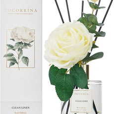Cocorrína Flower Reed Diffuser - Clean Linen 6.7oz Scented Diffuser with Sticks Home Fragrance Essential Oil for Bathroom Shelf Decor (Artificial Flower)