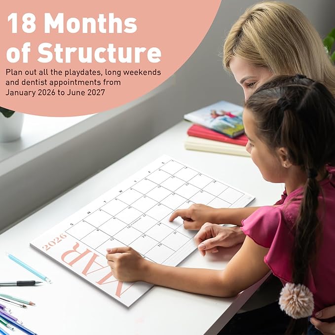 S&O Modern Large Desk Calendar from January 2026-June 2027 - Tear-Away Table Calendar 2026-2027 - Desktop Blotter - Academic Desk Planner - Desk Pad Large - 11x17in
