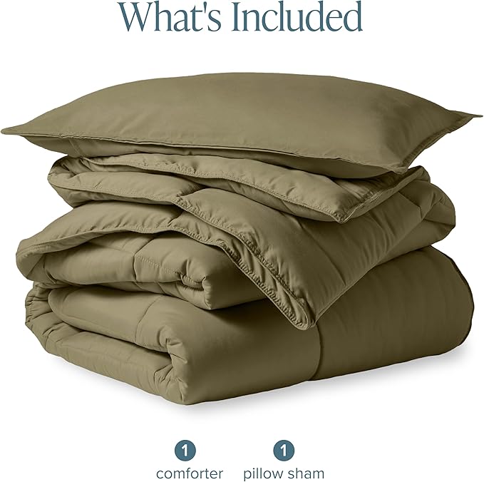 Bare Home Comforter Set - Twin/Twin Extra Long Size - Ultra-Soft - Goose Down Alternative - Premium 1800 Series - All Season Warmth (Twin/Twin XL, Olive)