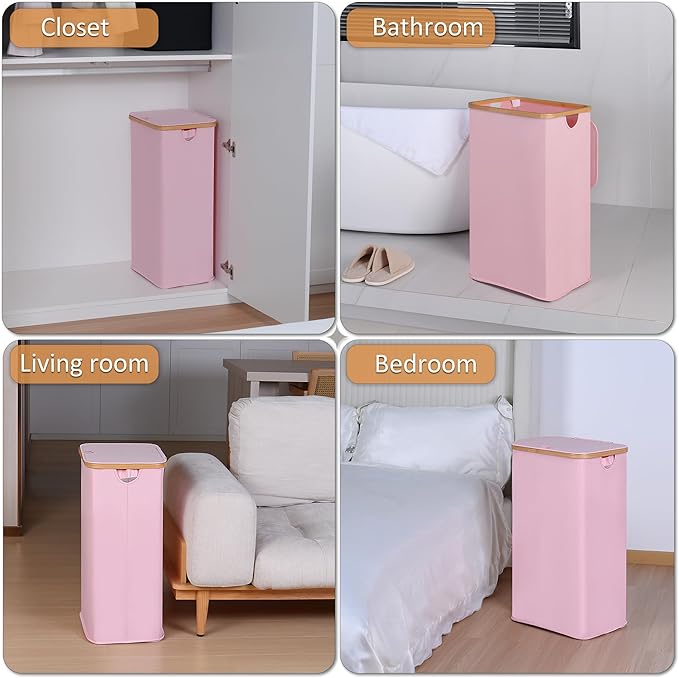 Laundry Hamper with Lid, 110L Large Laundry Basket with Handle and Lid, Collapsible Clothes Basket Organizer with Removable Inner Bag for Clothes Toys Towels,Pink