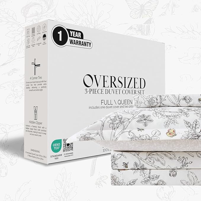 Southshore Fine Living, Inc.Oversized Floral Duvet Cover Set, Full/Queen – Lightweight Queen Size Bedding Set, Includes 1 Duvet Cover and 2 Pillow Shams, Stain-Resistant, Bayberry