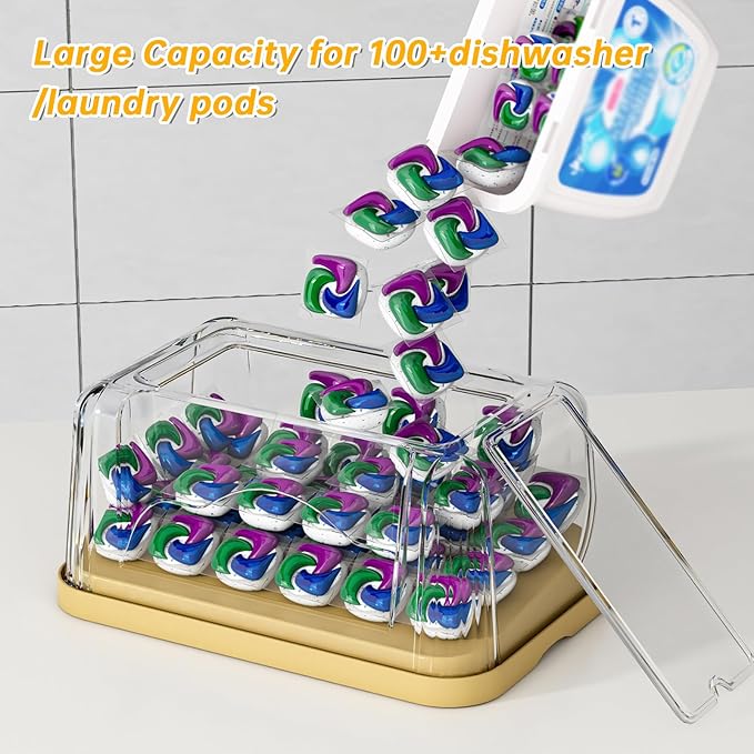 2-in-1 Trash Bag Dispenser & Laundry/Dishwasher Pods Container, Clear Acrylic Garbage Bag Organizer with Removable Lids, Under Sink Kitchen Storage Box for Pantry Organization