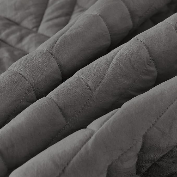 HORIMOTE HOME Quilt Set Twin Size Grey, Classic Geometric Diamond Stitched Pattern, Microfiber Ultra Soft Lightweight Bedspread Coverlet for All Season, 2 Piece Includes 1 Quilt and 1 sham