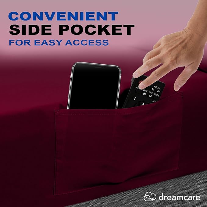 DREAMCARE California King Sheet Sets – 4 pcs Cooling Sheets – up to 21” Deep Cal King Sheets – Hotel Luxury Pillowcases – Superior Softness 100% Fine Microfiber with Side Pocket –Burgundy DREAMCARE