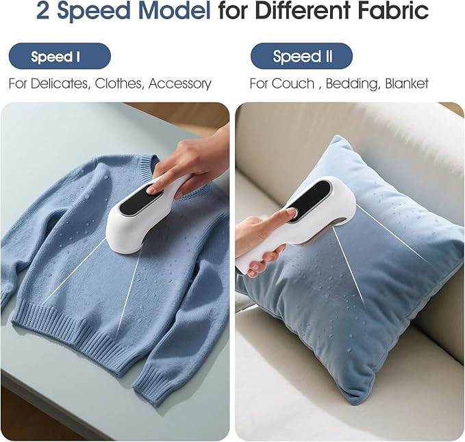 Rechargeable Electric Fabric Shaver Lint Remover with LED Display, Sweater Shaver 2- Speed to Remove Fuzz and Pill for Clothes, Furniture, Couch and Blanket(White)