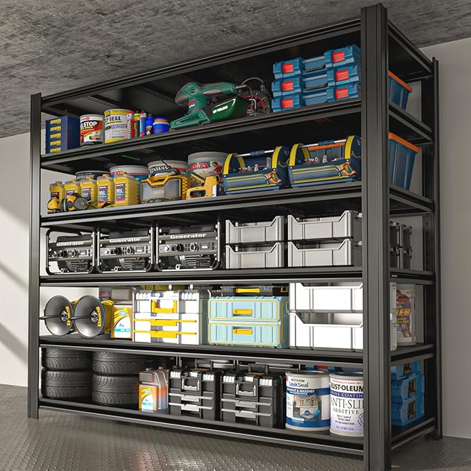 Extra Big/Large 55.12"Wide Father&I Industrial 6-Heavy-Dudy-Shelf-Rack Tall Metal/Steel Adjustable Garage Bin Storage Shelving Stand Shelves Units/System for Shed, 84" H*55.12W * 24" D, Black