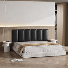 Black Stick-On Wall Mounted Headboard - 6-Piece Modular Bed Backboard for Queen Size Beds, 24 x 12 Inches Each, Easy-to-Install, Sound-Proofing, and Decorative Bed Headboard for Modern Bedrooms