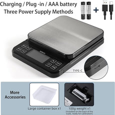 BOMATA Large Kitchen Scale with 0.1g/0.001oz High Precision, 5kg/11lb Bakery Scale with% Percentage Function, USB Rechargeable, Full-View Angle LCD with Backlight, Stainless Steel Pan