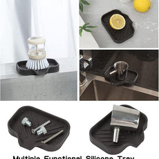 Silicone Bathroom Soap Dishes with Drain Spout-Bathroom and Kitchen Sink Organizer,Sponge Holder,Dish Soap Tray,Perfect for Dispenser,Scrubber,Bottle,Cup on Sink or Counter-Coffee 4.9