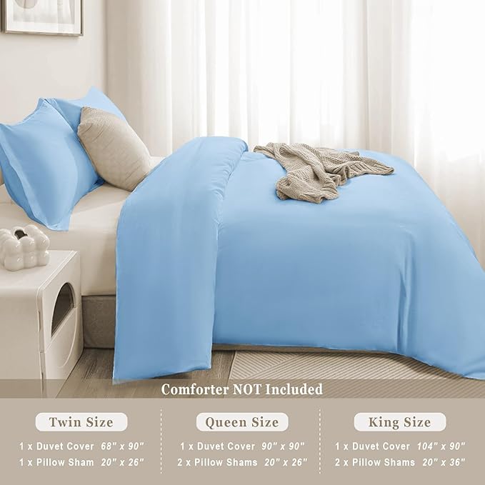 100-Percent Cotton Duvet Cover Set, Hidden Zipper Closure, Ultra Soft, Easy Care and Durable, Simple Bedding Style, King, Light Sky Blue (Comforter Not Included)