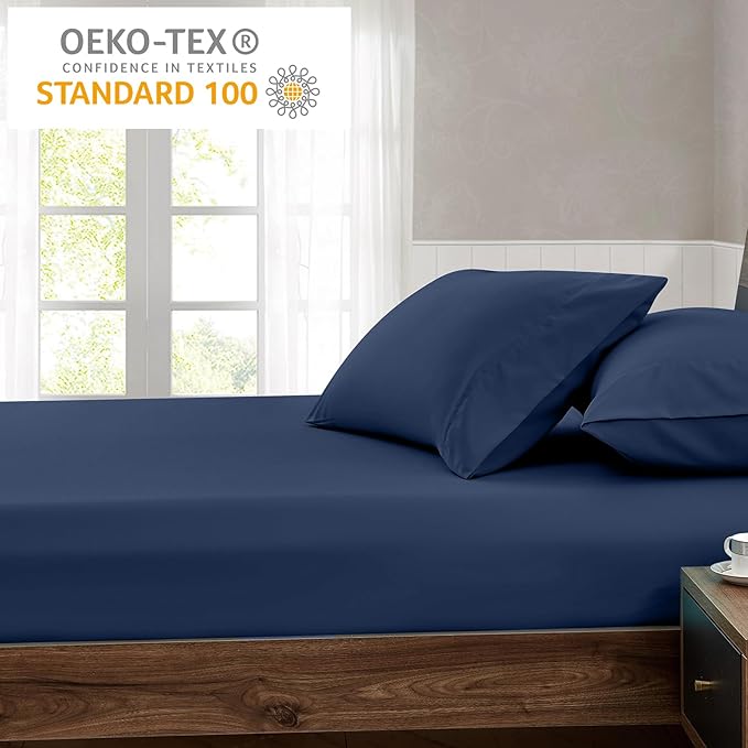 FreshCulture King Fitted Sheet Only - Hotel Quality Fitted Sheet King Size - Ultra Soft & Breathable - Brushed Microfiber - Deep Pocket - Cooling Fitted Sheets for King Size Bed (Navy Blue)
