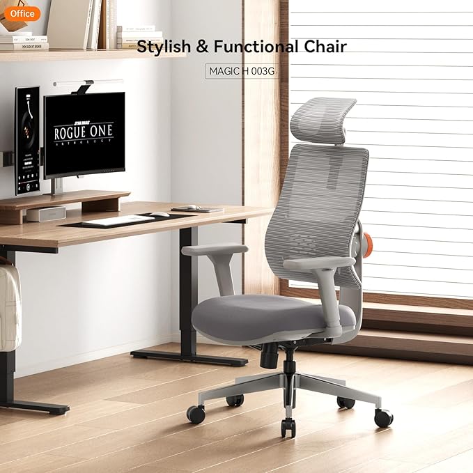 Newtral Ergonomic High-Back Office Chair, Home Office Desk Chair with Auto-Following Lumbar Support, Adjustable Headrest, 3D Armrest, Seat Depth & Heigh Adjustable, 96°-126° Recline