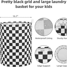 Large Foldable Laundry Basket Organizer Holder portable tall collapsible laundry hamper nusery Storage Basket Bin with Handles (Waterproof Lining, Black Racing Flag)